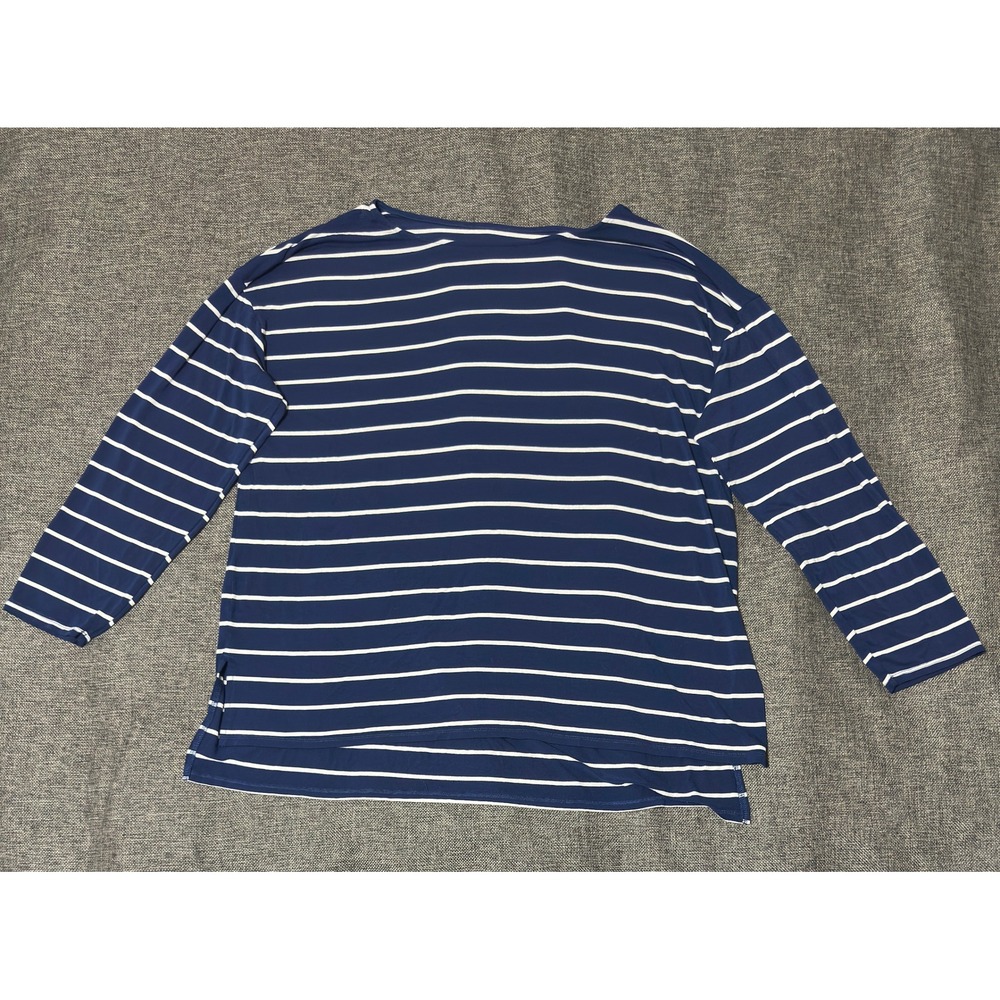 Ava & Viv Womens 2X Top Blue White Striped 3/4 Sleeve Rayon Spandex